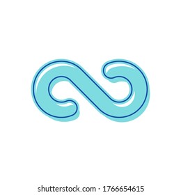 Infinity Symbol. Blue Color Symbolic of Repetition and Unlimited Cyclicity, Design Element in Thickness Style. Contour in Shape of Number Eight Isolated on White Background. Linear Vector Illustration