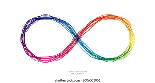 Infinity symbol by wavy lines colorful spectrum light isolated on white background in concept unlimited, technology, digital.