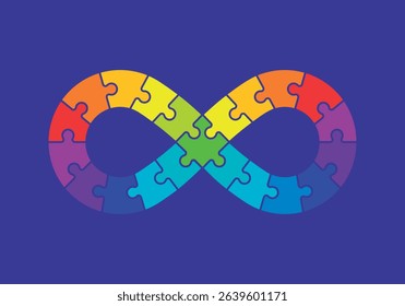 Infinity symbol colorful puzzle design. Vector isolated on blue background.	