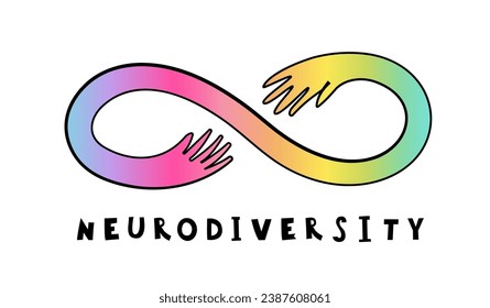 Infinity symbol composed of a vibrant spectrum of colors. This gradient represents the diversity of human minds and experiences. Hand-drawn editable vector illustration isolated on a white background