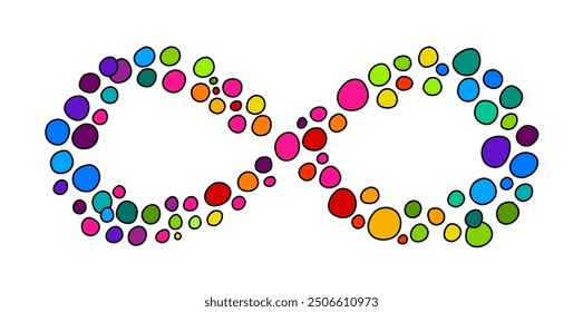 Infinity symbol composed of a vibrant spectrum of colors. This rainbow represents the diversity of human minds and experiences. Hand-drawn editable vector illustration isolated on a white background