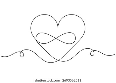 Infinity symbol continuous one line drawing on white background minimalist endless sign and icon outline vector illustration