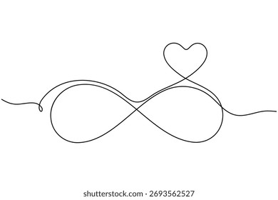 Símbolo infinito desenho contínuo de uma linha em fundo branco minimalista sinal sem fim e ícone esboço ilustração vetorial