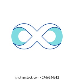 Infinity Symbol. Contour in Shape of Number Eight Isolated on White Background. Blue Color Symbolic of Repetition and Unlimited Cyclicity, Design Element in Thickness Style. Linear Vector Illustration