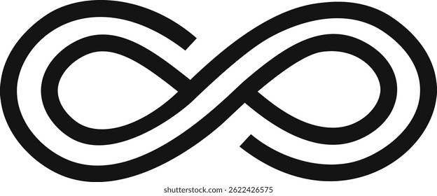Infinity symbol crafted from two sleek black lines intertwining to form an eight shape, embodying concepts of eternity, boundless possibilities, and endless potential