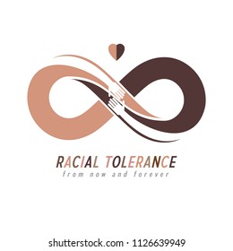 Infinity symbol created with human hands, concept of racial tollerance, vector.