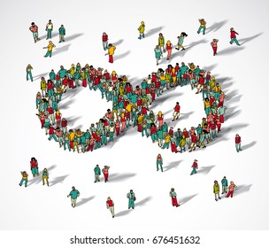 Infinity symbol crowd big group people. Color vector illustration. EPS8