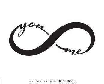 Infinity Symbol with Decorative You & Me Text, Vector Design