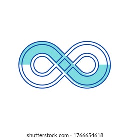 Infinity Symbol Design Element in Thickness Style. Contour in Shape of Number Eight Isolated on White Background. Blue Color Symbolic of Repetition and Unlimited Cyclicity. Linear Vector Illustration