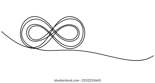 Infinity symbol drawn with one continuous editable line. Concept of unlimited eternity. Vector one-line illustration, One continuous line drawing of Infinity symbol. Loop mobius icon and endless.