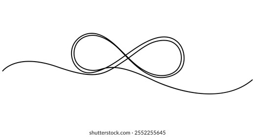 Infinity symbol drawn with one continuous editable line. Concept of unlimited eternity. Vector one-line illustration, One continuous line drawing of Infinity symbol. Loop mobius icon and endless.