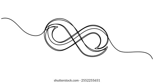 Infinity symbol drawn with one continuous editable line. Concept of unlimited eternity. Vector one-line illustration, One continuous line drawing of Infinity symbol. Loop mobius icon and endless.