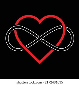 Unendliches Symbol elegantes Design für Hochzeitsdekor, Verlobungsfeiern oder Jubiläumsfeiern. Ewige Bindung, Gleichgewicht, Fokus, Harmonie, Frieden und Einheit. Einzeln auf schwarzem Hintergrund.