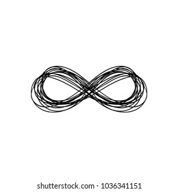 Símbolo infinito. Eterno, emblema ilimitado. Silueta de cinta negra mobius. Trazo moderno de brocha de grunge. El concepto de vida, de ciclo, interminable. Elemento de diseño gráfico para tarjeta, logotipo, tatuaje. Ilustración del vector