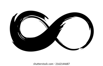 Infinity symbol. Eternal, limitless emblem. Black mobius ribbon silhouette. Modern grunge brush stroke. Cycle, endless, life concept. Graphic design element for card, logo, tattoo. Vector illustration