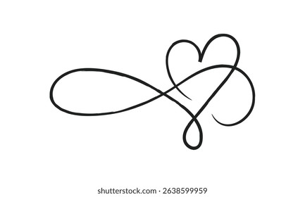 Infinity symbol. Eternal, limitless emblem. Black mobius ribbon silhouette. Modern grunge brush stroke. Cycle, endless, life concept. Graphic design element for card, logo, tattoo. Vector illustration