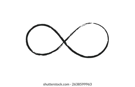 Infinity symbol. Eternal, limitless emblem. Black mobius ribbon silhouette. Modern grunge brush stroke. Cycle, endless, life concept. Graphic design element for card, logo, tattoo. Vector illustration