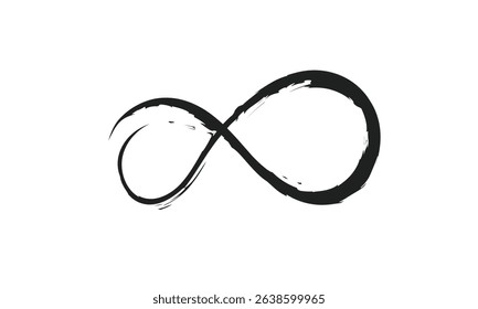Infinity symbol. Eternal, limitless emblem. Black mobius ribbon silhouette. Modern grunge brush stroke. Cycle, endless, life concept. Graphic design element for card, logo, tattoo. Vector illustration