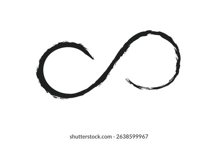 Infinity symbol. Eternal, limitless emblem. Black mobius ribbon silhouette. Modern grunge brush stroke. Cycle, endless, life concept. Graphic design element for card, logo, tattoo. Vector illustration