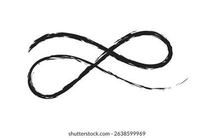 Infinity symbol. Eternal, limitless emblem. Black mobius ribbon silhouette. Modern grunge brush stroke. Cycle, endless, life concept. Graphic design element for card, logo, tattoo. Vector illustration