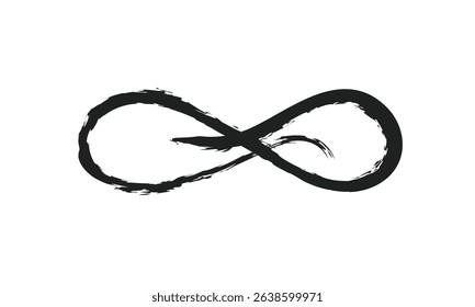 Infinity symbol. Eternal, limitless emblem. Black mobius ribbon silhouette. Modern grunge brush stroke. Cycle, endless, life concept. Graphic design element for card, logo, tattoo. Vector illustration