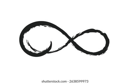 Infinity symbol. Eternal, limitless emblem. Black mobius ribbon silhouette. Modern grunge brush stroke. Cycle, endless, life concept. Graphic design element for card, logo, tattoo. Vector illustration