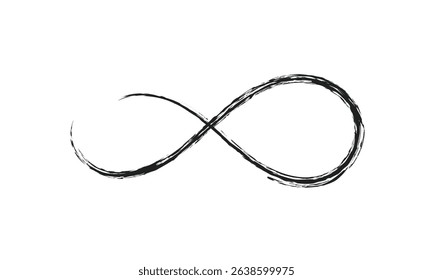 Infinity symbol. Eternal, limitless emblem. Black mobius ribbon silhouette. Modern grunge brush stroke. Cycle, endless, life concept. Graphic design element for card, logo, tattoo. Vector illustration