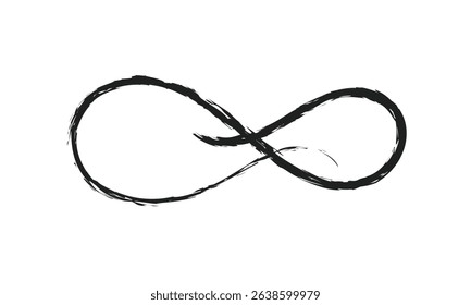 Infinity symbol. Eternal, limitless emblem. Black mobius ribbon silhouette. Modern grunge brush stroke. Cycle, endless, life concept. Graphic design element for card, logo, tattoo. Vector illustration