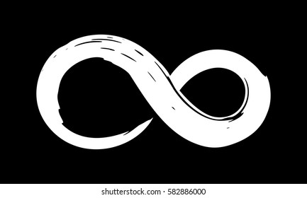 Infinity symbol. Eternal, limitless emblem. Black mobius ribbon silhouette. Modern grunge brush stroke. Cycle, endless, life concept. Graphic design element for card, logo, tattoo. Vector illustration