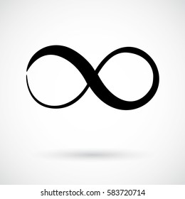 Infinity symbol. Eternal, limitless emblem. Black mobius ribbon silhouette. Modern grunge brush stroke. Cycle, endless, life concept. Graphic design element for card, logo, tattoo. Vector illustration