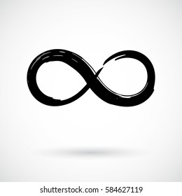 Infinity symbol. Eternal, limitless emblem. Black mobius ribbon silhouette. Modern grunge brush stroke. Cycle, endless, life concept. Graphic design element for card, logo, tattoo. Vector illustration