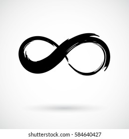 Infinity symbol. Eternal, limitless emblem. Black mobius ribbon silhouette. Modern grunge brush stroke. Cycle, endless, life concept. Graphic design element for card, logo, tattoo. Vector illustration
