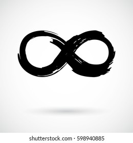 Infinity symbol. Eternal, limitless emblem. Black mobius ribbon silhouette. Modern grunge brush stroke. Cycle, endless, life concept. Graphic design element for card, logo, tattoo. Vector illustration