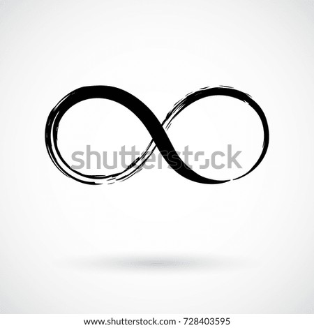 Infinity symbol. Eternal, limitless emblem. Black mobius ribbon silhouette. Modern grunge brush stroke. Cycle, endless, life concept. Graphic design element for card, logo, tattoo. Vector illustration