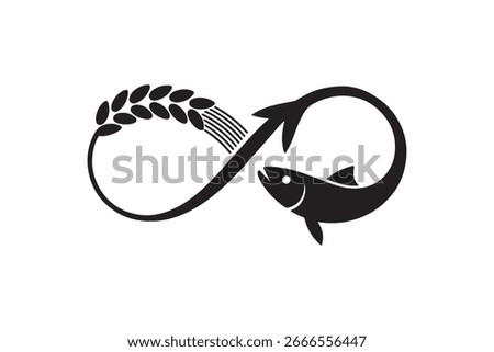 Infinity Symbol with Fish and Wheat Design Minimalist Fish and Rice Infinity Design