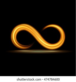 infinity symbol with flame on black background