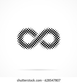 Infinity symbol in halftone. Dotted illustration isolated on a white background.
Vector illustration.