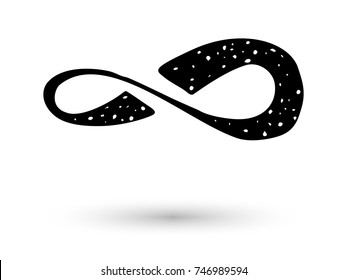 Infinity symbol hand drawn with ink brush. Thin line scribble icon. Modern doodle grunge outline. Cycle, endless, life concept. Graphic design element for card, logo, tattoo. Vector illustration.
