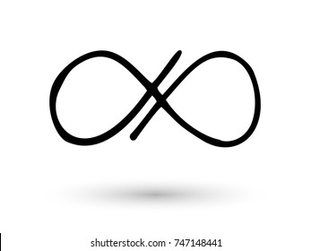 Infinity symbol hand drawn with ink brush. Thin line scribble icon. Modern doodle grunge outline. Cycle, endless, life concept. Graphic design element for card, logo, tattoo. Vector illustration