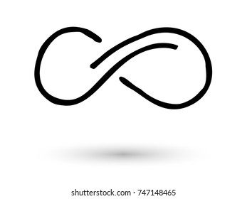 Infinity symbol hand drawn with ink brush. Thin line scribble icon. Modern doodle grunge outline. Cycle, endless, life concept. Graphic design element for card, logo, tattoo. Vector illustration