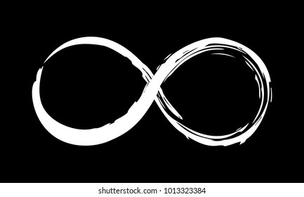 Infinity symbol. Hand painted with black paint. Grunge brush stroke. Modern eternity icon. Graphic design element. Infinite possibilities, endless process, lifetime concept. Vector illustration.