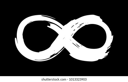 Infinity symbol. Hand painted with black paint. Grunge brush stroke. Modern eternity icon. Graphic design element. Infinite possibilities, endless process, lifetime concept. Vector illustration.