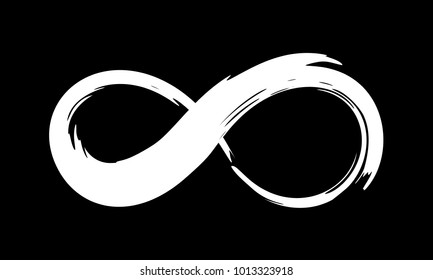 Infinity symbol. Hand painted with black paint. Grunge brush stroke. Modern eternity icon. Graphic design element. Infinite possibilities, endless process, lifetime concept. Vector illustration.