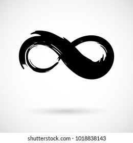 Infinity symbol. Hand painted with black paint. Grunge brush stroke. Modern eternity icon. Graphic design element. Infinite possibilities, endless process, lifetime concept. Vector illustration.