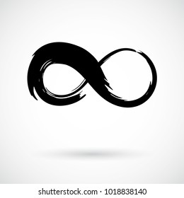 Infinity symbol. Hand painted with ink. Ornamental rounded stamp. Contemporary business branding. Creative cycle emblem. Rounded mobius ribbon. Trendy grunge brush stroke. Vector illustration