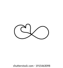  Infinity symbol with a heart, hand-drawn with ink. Vector illustration isolated on white background