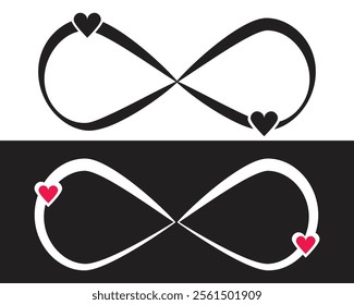 Infinity symbol with a heart, hand-drawn with ink. Vector illustration isolated on white background