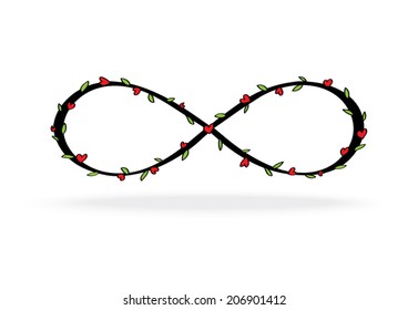 Infinity symbol with heart and leave.