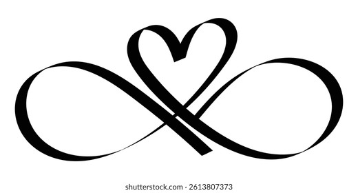 Infinity symbol with heart vector illustration. Love and eternity sign for wedding, Valentine's Day, romantic design, tattoo or greeting card.