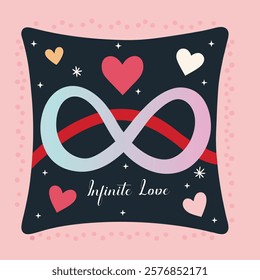 Infinity Symbol with Hearts and Message of Love on Decorative Background